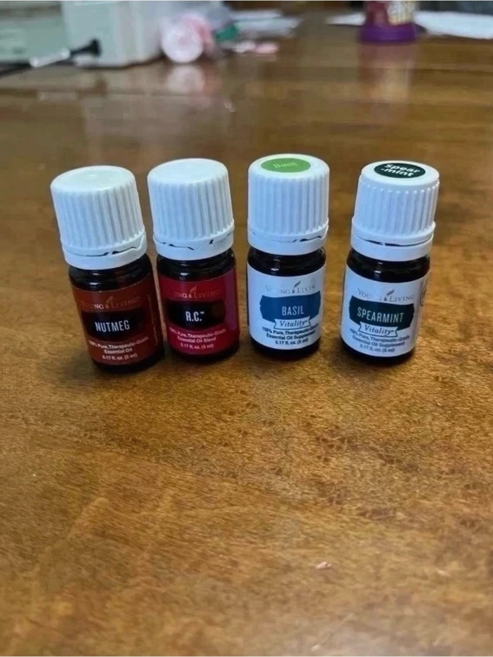 Young Living 5ml Bottles of Nutmeg, RC, Basil & Spearmint Essential Oils